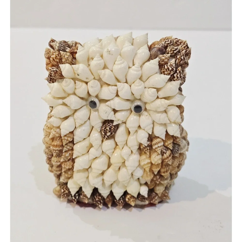 Vintage Seashell Owl Figurine with Googly Eyes Collectible Shells Mini Decor